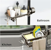Kitchen Sink Faucet Sponge Holder – Space Aluminum, Rustproof, Fast-Drain, Hook Design
